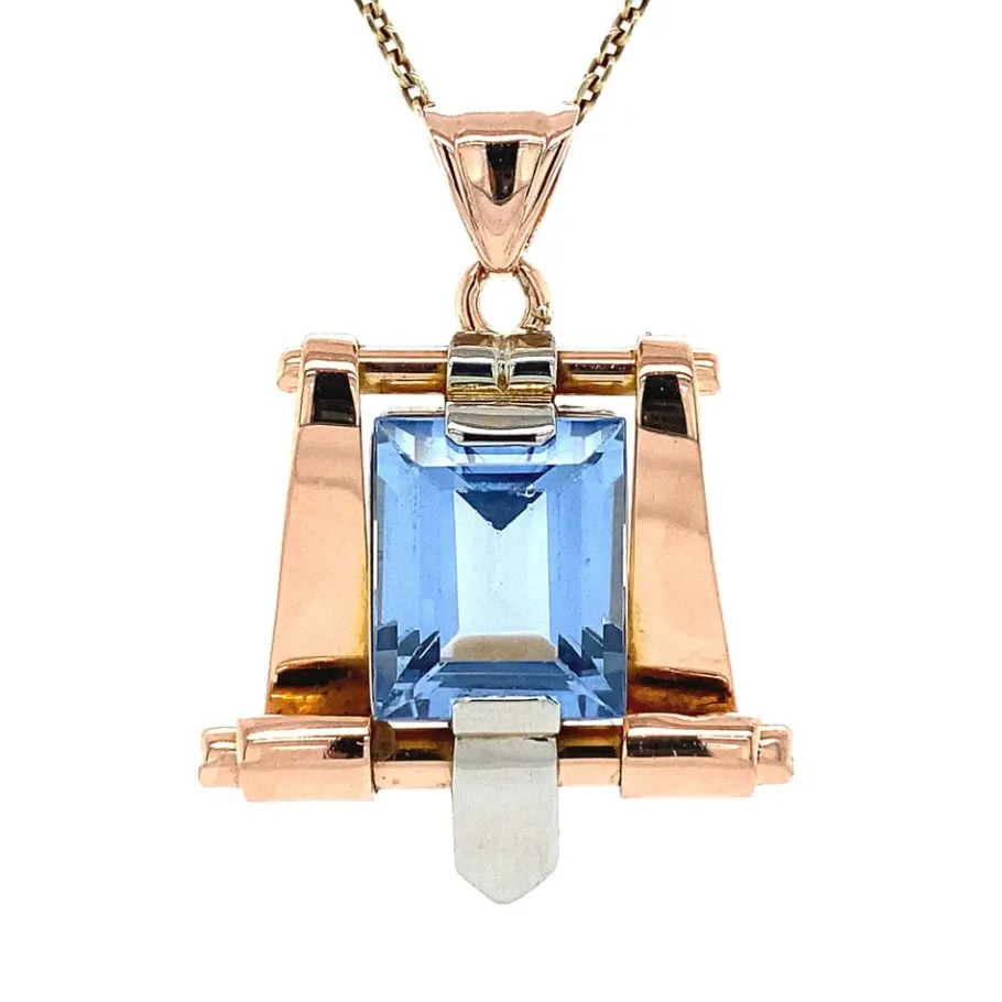 Tricolour gold pendant with blue spinel 14 krt>Vintage Jewellery Fashion