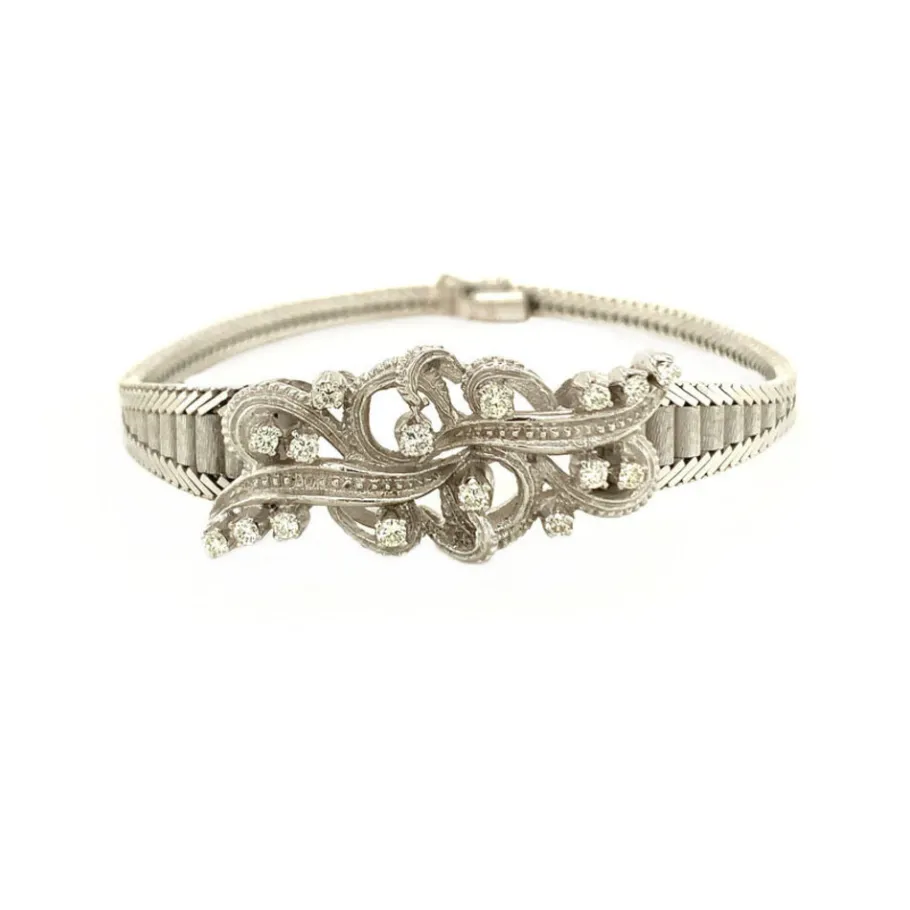 White gold bracelet with diamonds 14 krt>Vintage Jewellery New