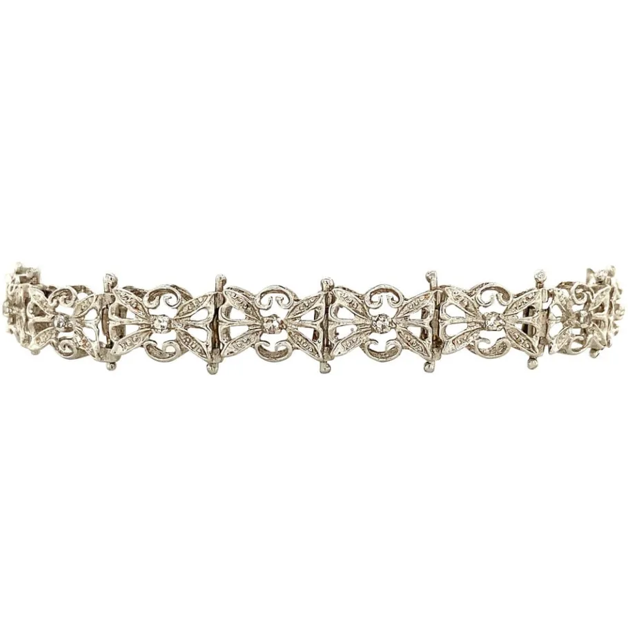 White gold bracelet with diamonds 18 cm 18 krt>Vintage Jewellery Hot