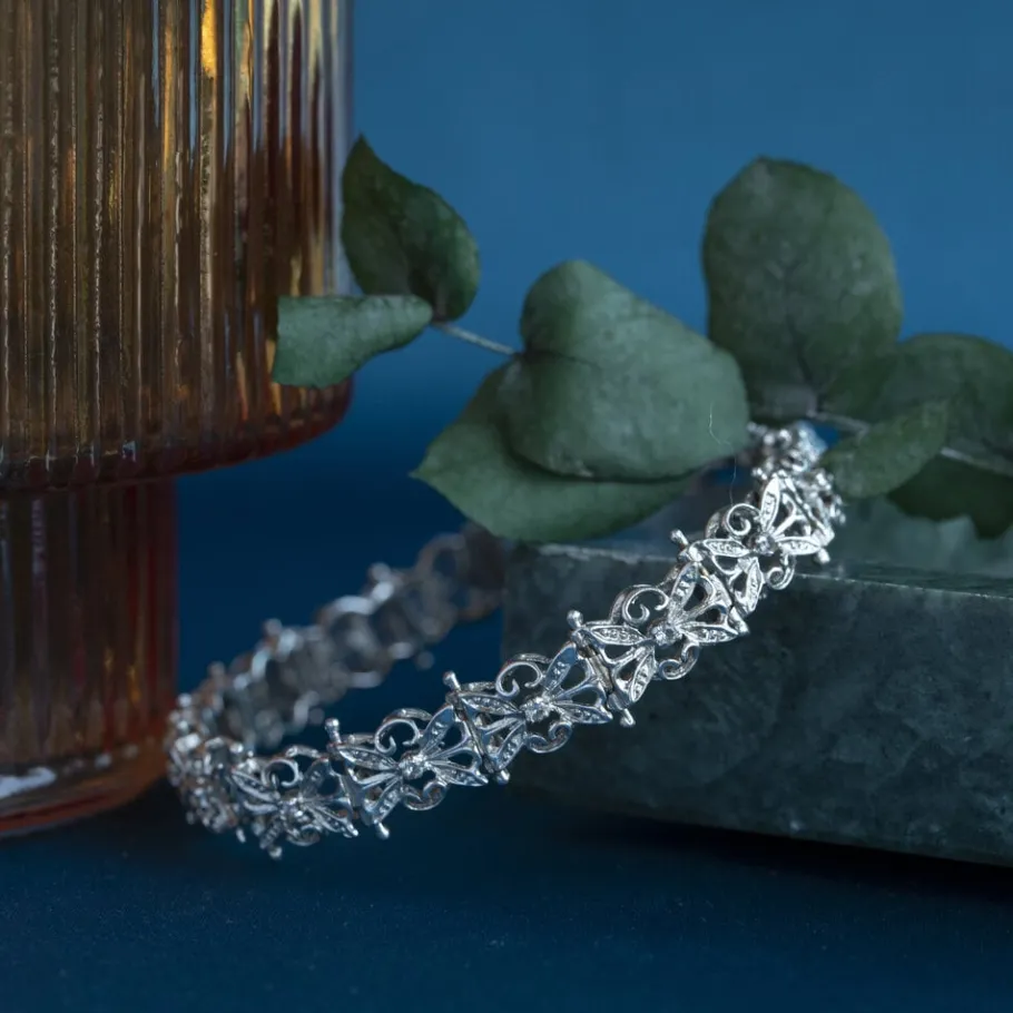 White gold bracelet with diamonds 18 cm 18 krt>Vintage Jewellery Hot