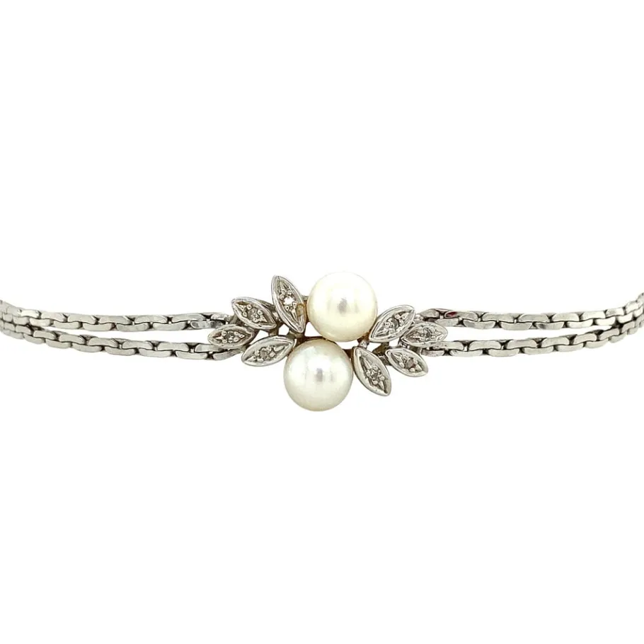 white_gold_bracelet_with__2.webp White gold bracelet with diamond and pearl 18 cm 14 krt>Vintage Jewellery Hot