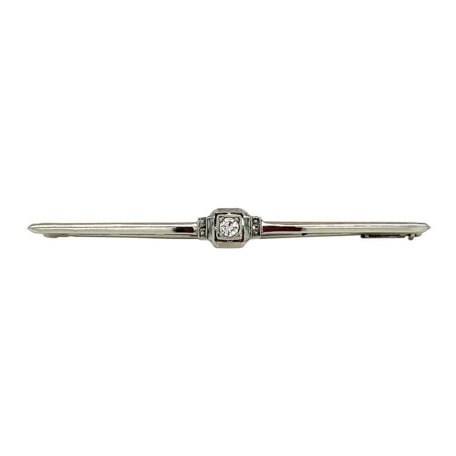 White gold brooch with diamonds 14 krt>Vintage Jewellery Hot
