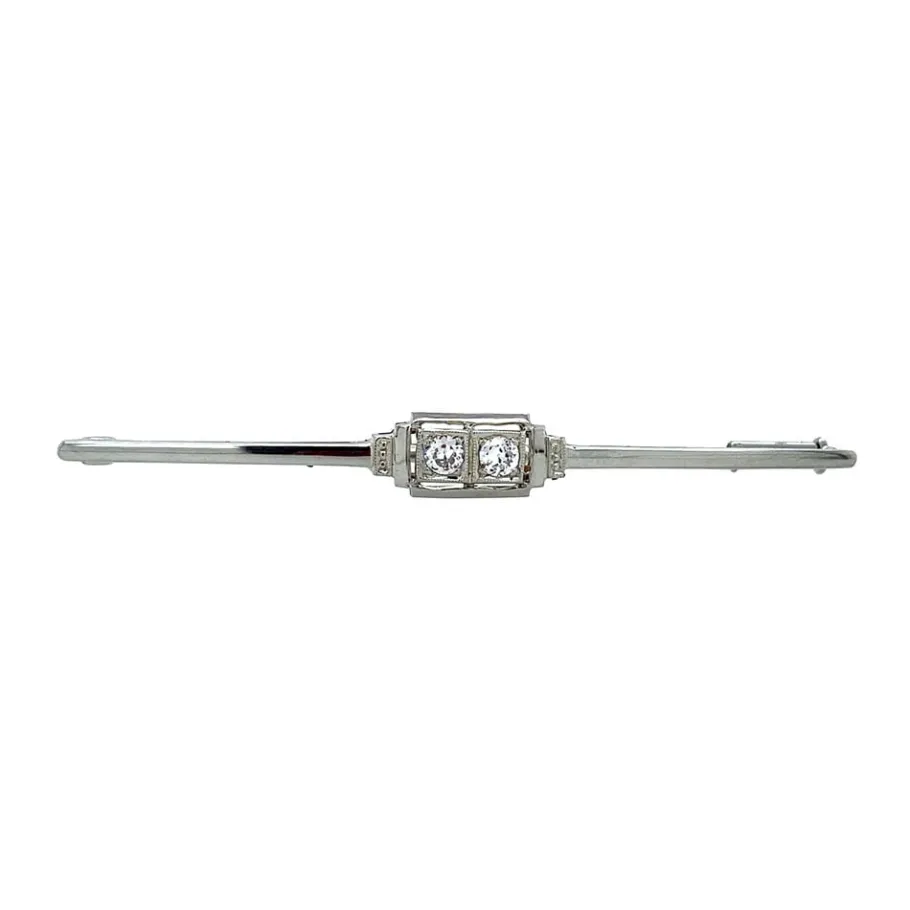 White gold brooch with diamonds 18 krt>Vintage Jewellery Outlet