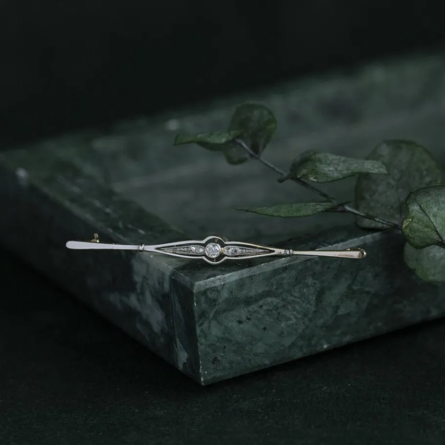 White gold brooch with diamonds 14 krt>Vintage Jewellery Hot