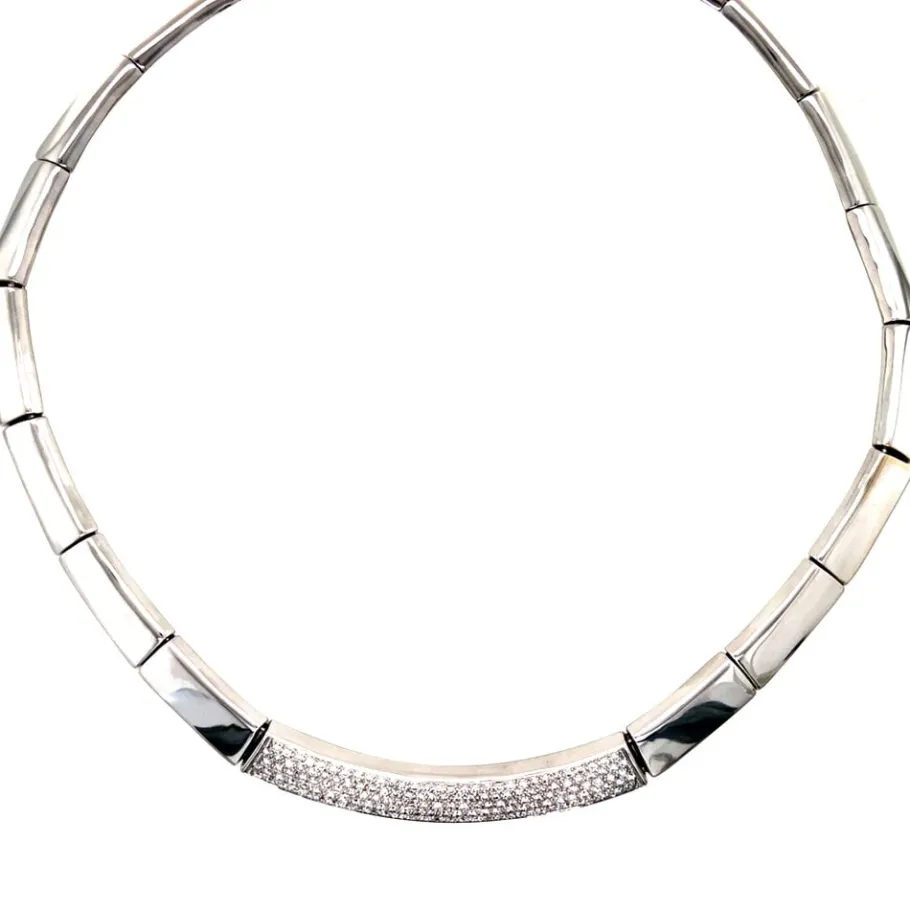 White gold choker with diamonds 18 krt>Vintage Jewellery New