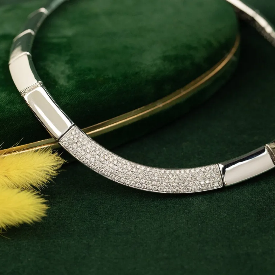 White gold choker with diamonds 18 krt>Vintage Jewellery New