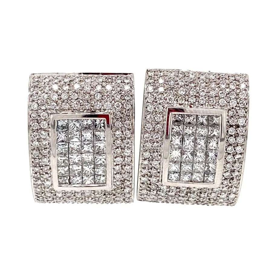 White gold ear studs with diamonds 18 krt>Vintage Jewellery New