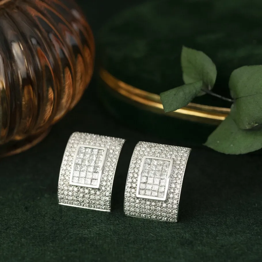White gold ear studs with diamonds 18 krt>Vintage Jewellery New