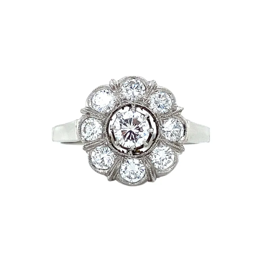 White gold entourage ring with diamonds>Vintage Jewellery Clearance
