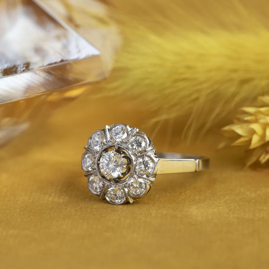 White gold entourage ring with diamonds>Vintage Jewellery Clearance