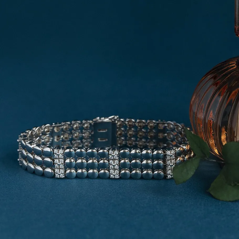 White gold fantasy bracelet with diamonds 18 krt>Vintage Jewellery New