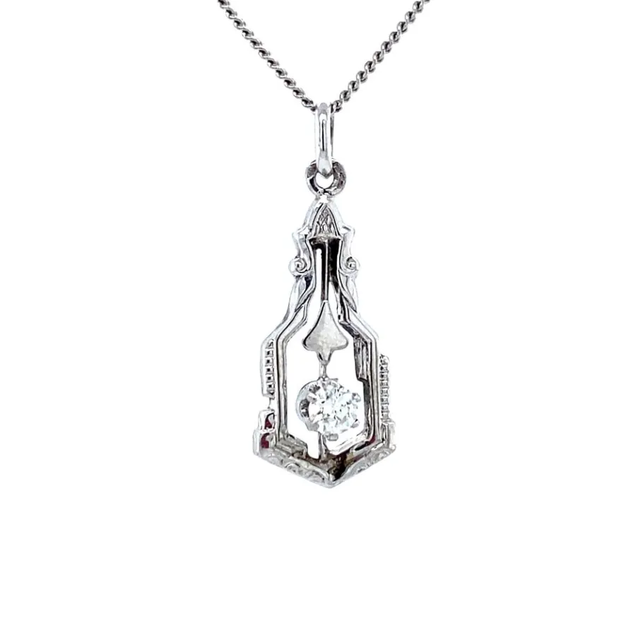 White gold pendant with diamonds 14 krt>Vintage Jewellery Best