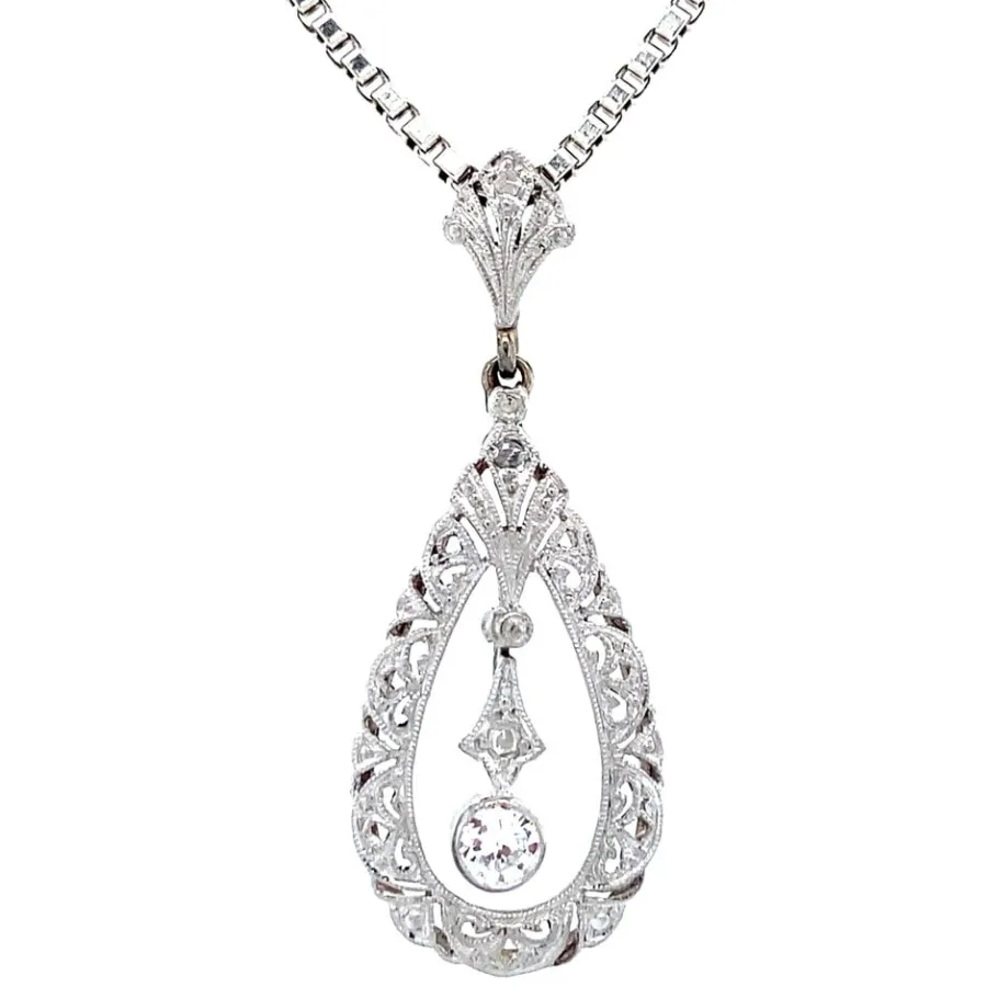 White gold pendant with diamonds 14 krt>Vintage Jewellery New