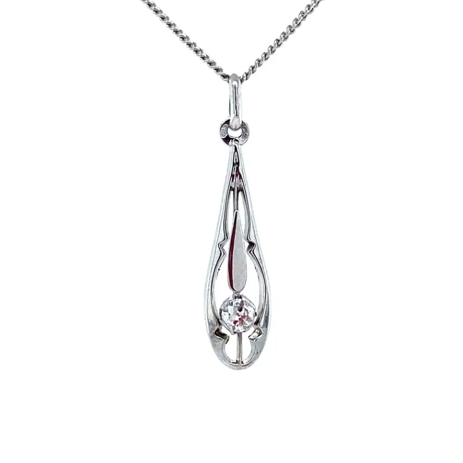 White gold pendant with diamonds 14 krt>Vintage Jewellery Fashion
