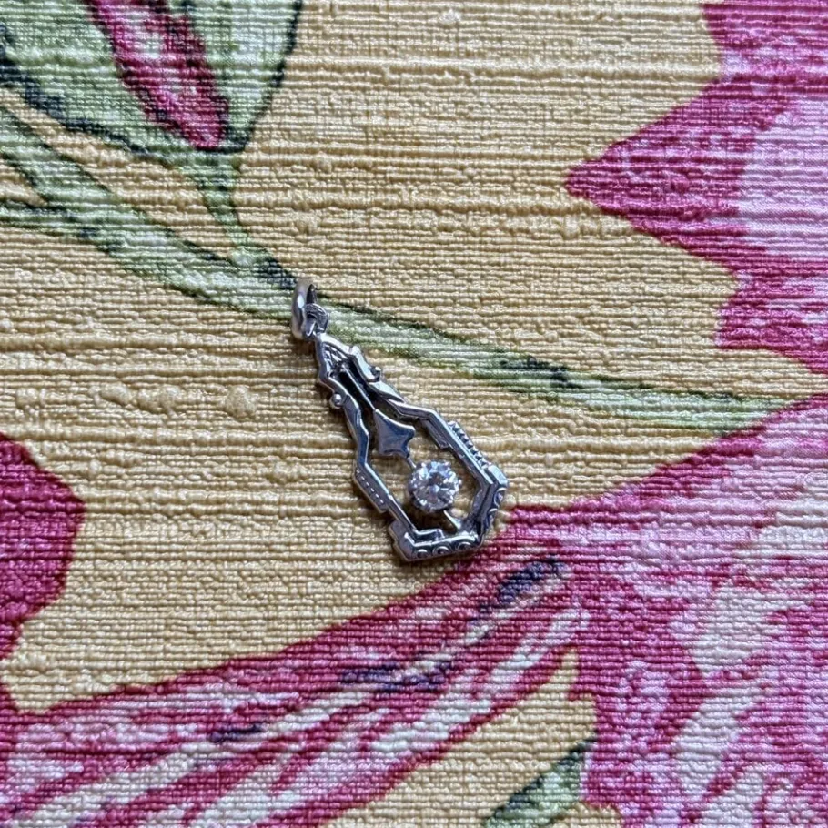 White gold pendant with diamonds 14 krt>Vintage Jewellery Best