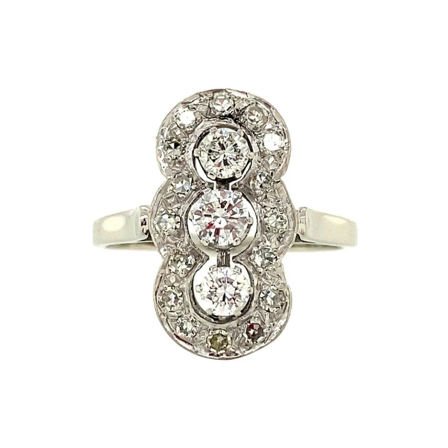 White gold princess ring with diamonds 14 krt>Vintage Jewellery Fashion