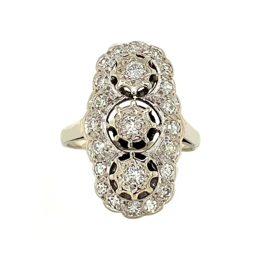 White gold princess ring with diamonds 14 krt>Vintage Jewellery Online