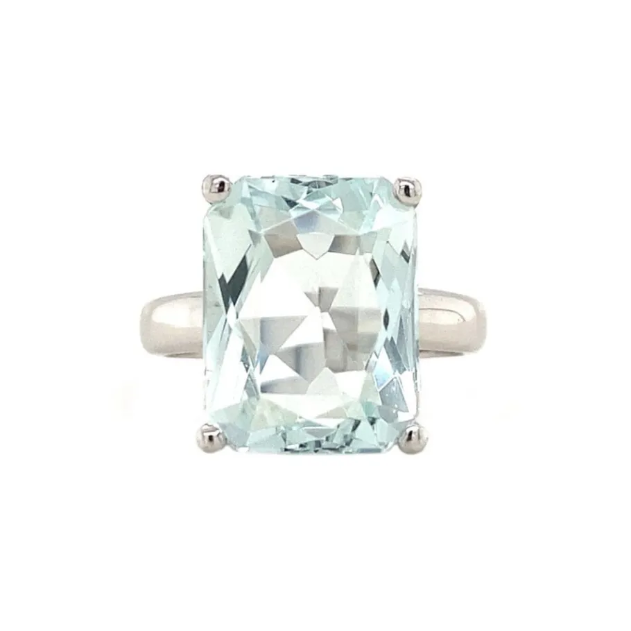 White gold ring with aquamarine 14 krt>Vintage Jewellery Discount