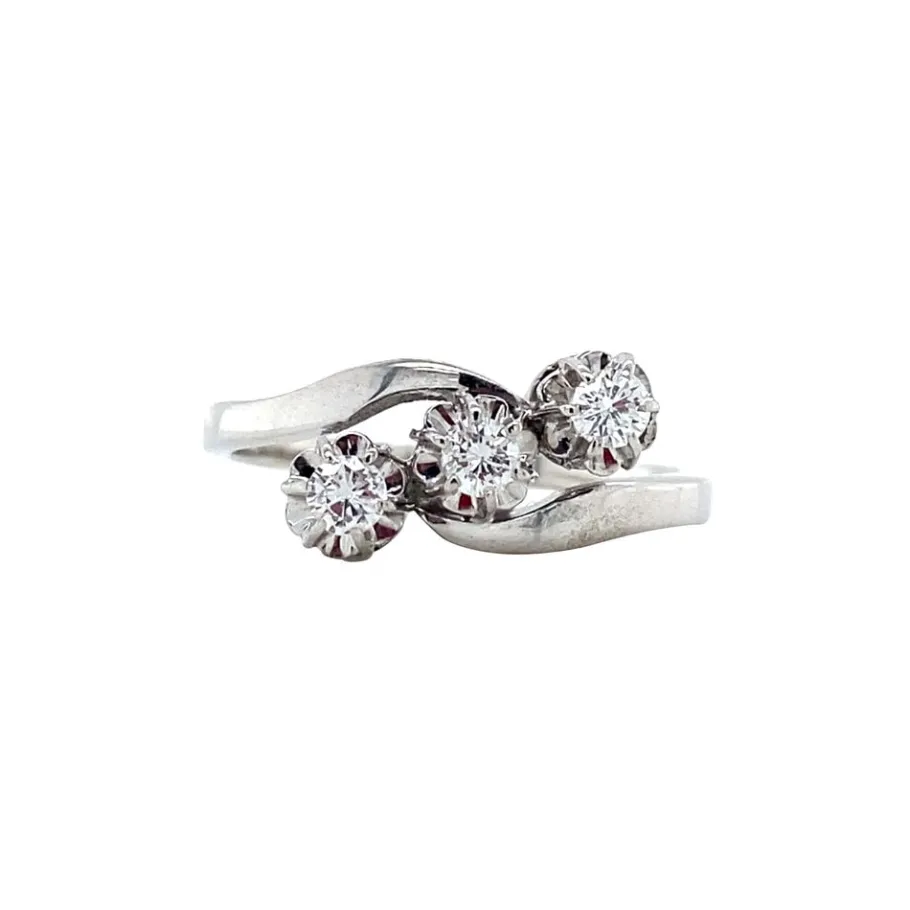 White gold ring with diamonds 14 krt>Vintage Jewellery Outlet