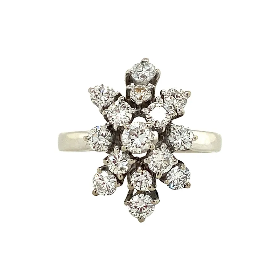 White gold ring with diamonds 14 krt>Vintage Jewellery Online