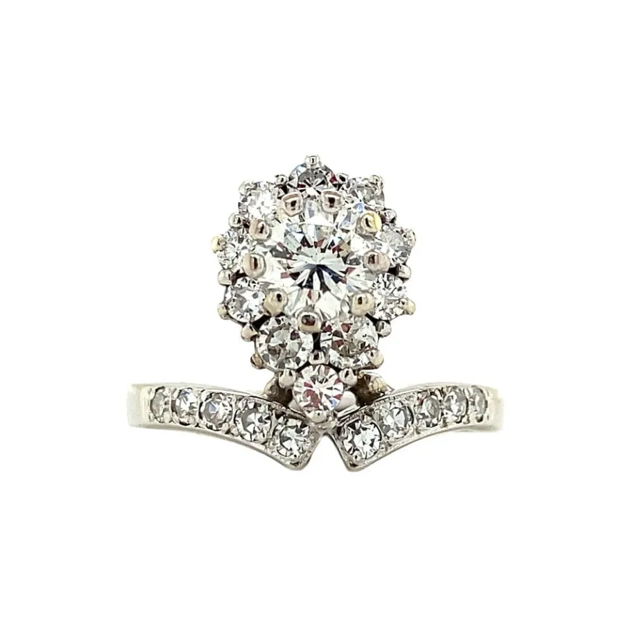 White gold ring with diamonds 18 krt>Vintage Jewellery New