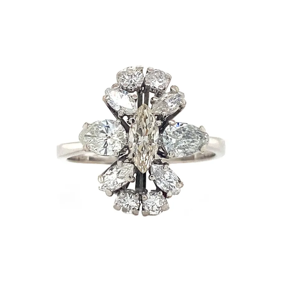 White gold ring with diamonds 14 krt>Vintage Jewellery Online
