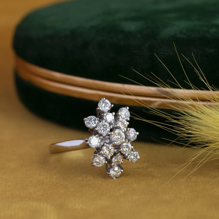 White gold ring with diamonds 14 krt>Vintage Jewellery Online