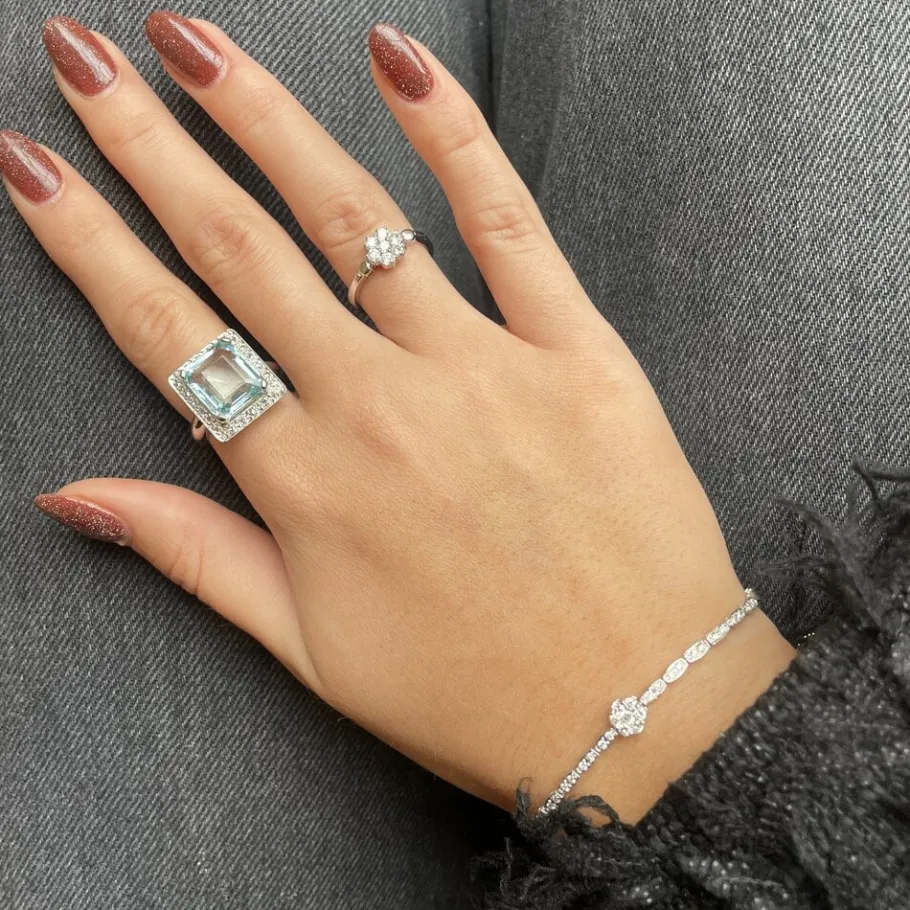 White gold ring with diamonds 18 krt>Vintage Jewellery Fashion
