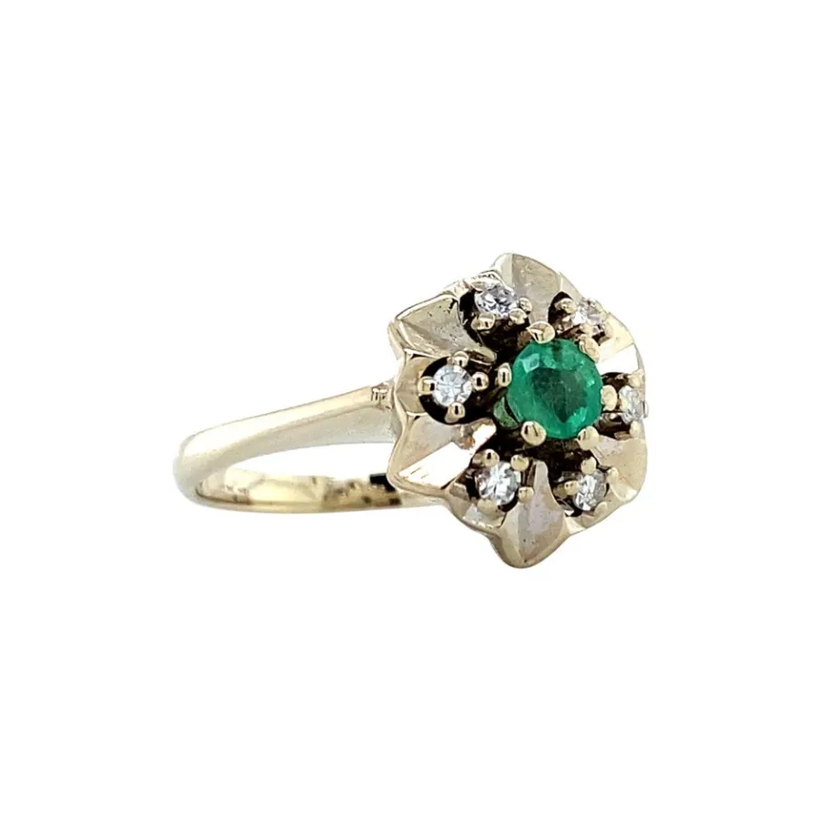 white_gold_ring_with_emer_2.webp White gold ring with emerald and diamonds 14 krt>Vintage Jewellery Sale