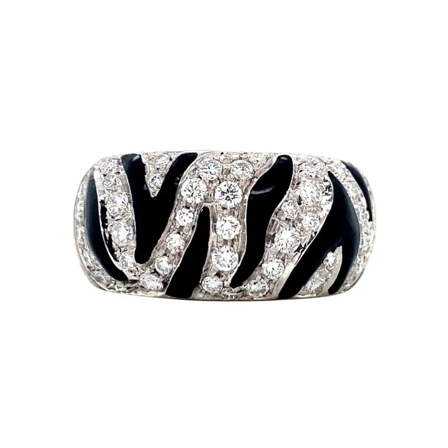 White gold ring with enamel and diamond 18 krt>Vintage Jewellery Fashion