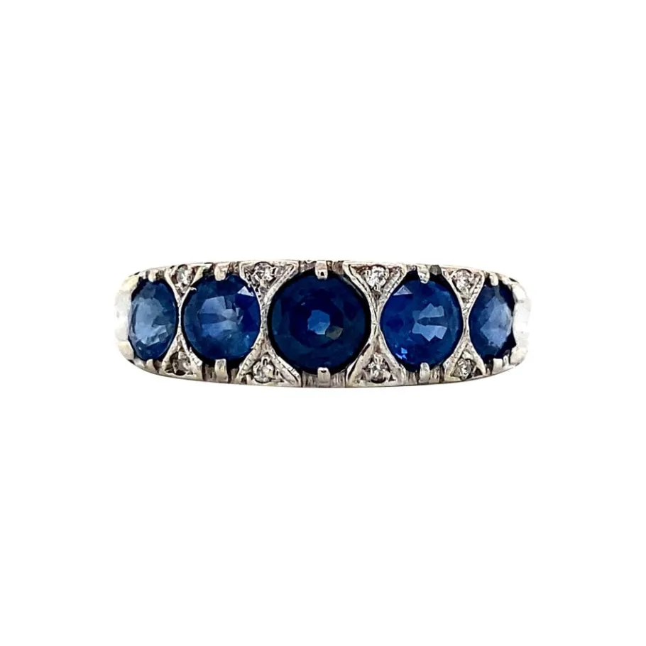 White gold ring with sapphire and diamond 14 krt>Vintage Jewellery Outlet