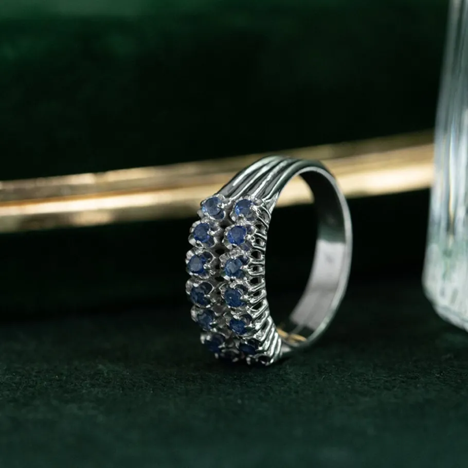 White gold ring with sapphire 18 krt>Vintage Jewellery Outlet