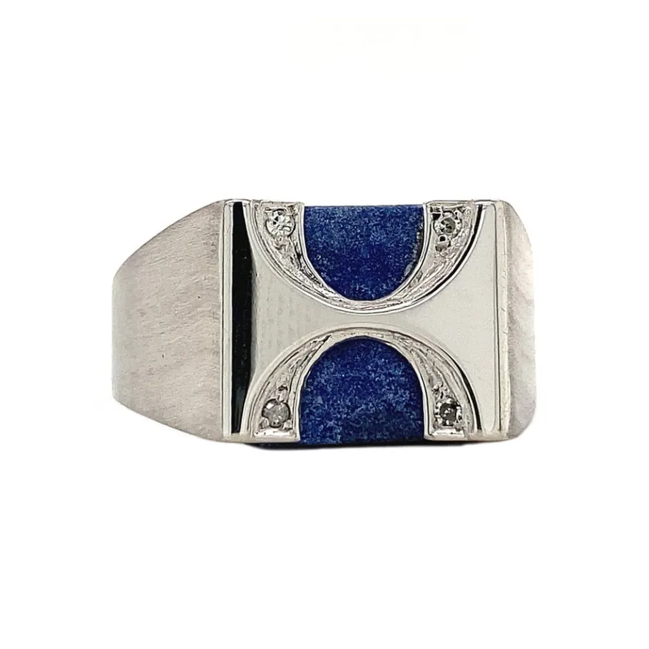 White gold ring with sodalite and diamonds 14 krt>Vintage Jewellery Fashion