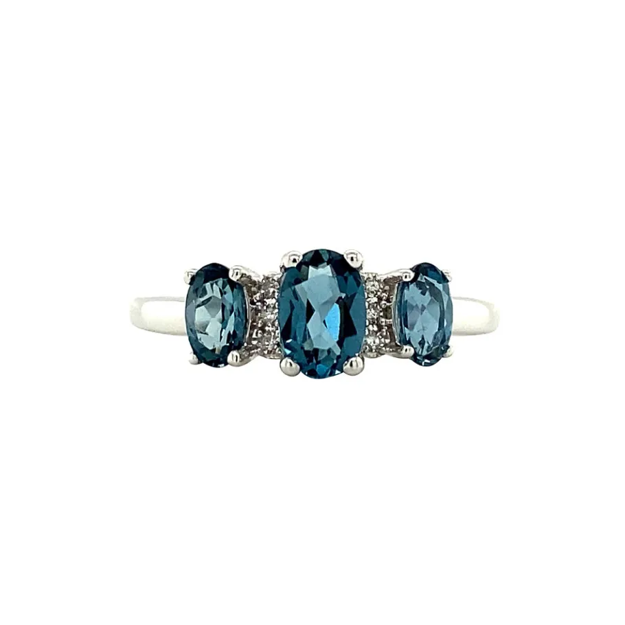 White gold ring with topaz and diamonds 14 krt>Vintage Jewellery Discount