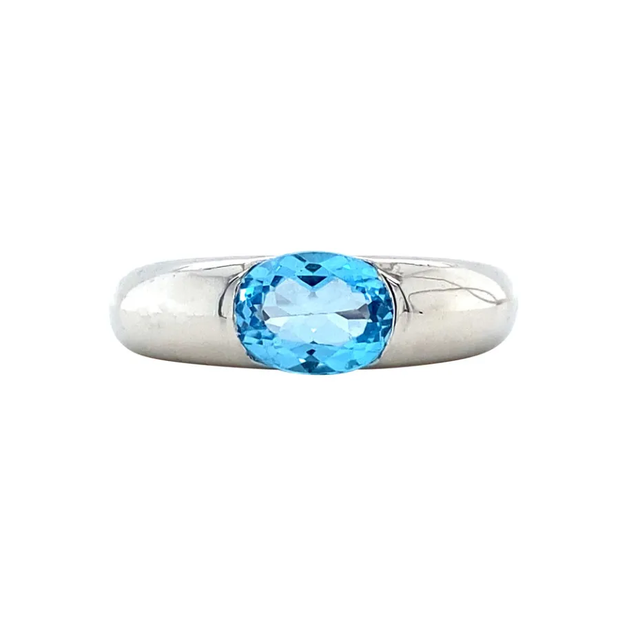 White gold ring with topaz 14 krt>Vintage Jewellery New