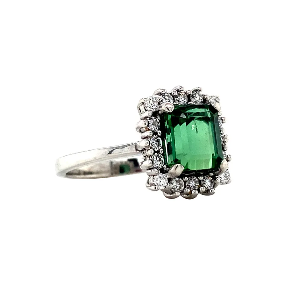 white_gold_ring_with_tour_2.webp White gold ring with tourmaline and diamonds 14 krt>Vintage Jewellery Online