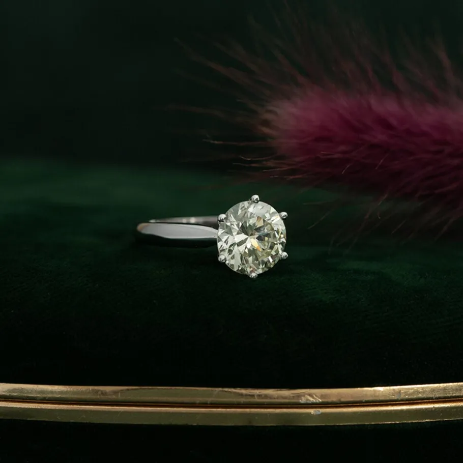 White gold solitaire ring with diamonds 18 krt>Vintage Jewellery Fashion