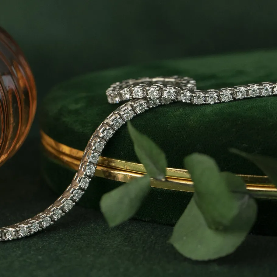White gold tennis bracelet with diamonds 17.5 cm 14 krt>Vintage Jewellery Discount