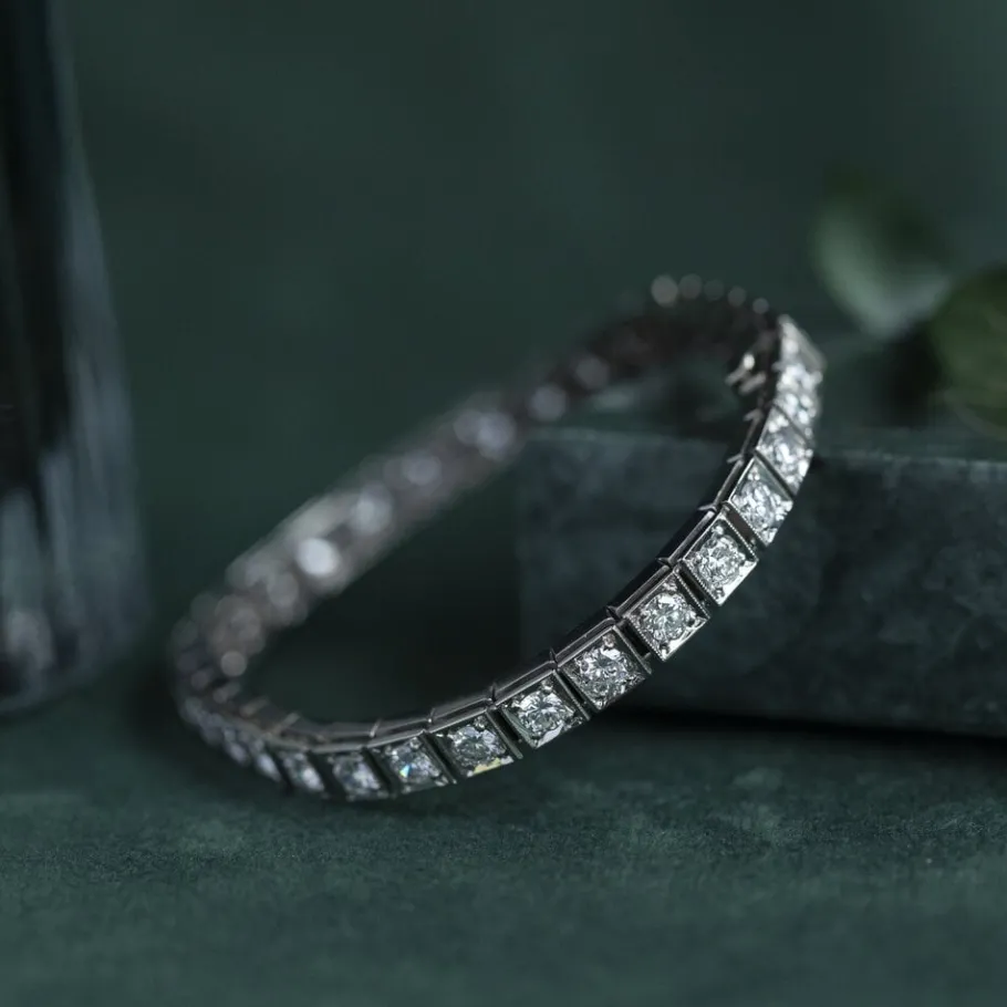 White gold tennis bracelet with diamonds 14 krt>Vintage Jewellery Hot